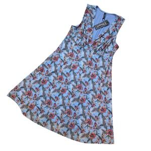 Viereck Mesh Gable Breck Floral Dress Blue Sleeveless V-Neck Midi Womens L NWT